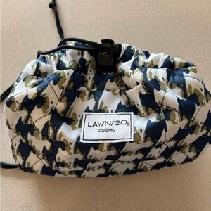 Cosmo Lay N Go Blue and Green Horse Print Cosmetic Bag